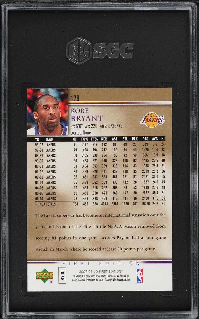 2007 Upper Deck First Edition Gold Kobe Bryant #178 SGC 9.5 MINT+