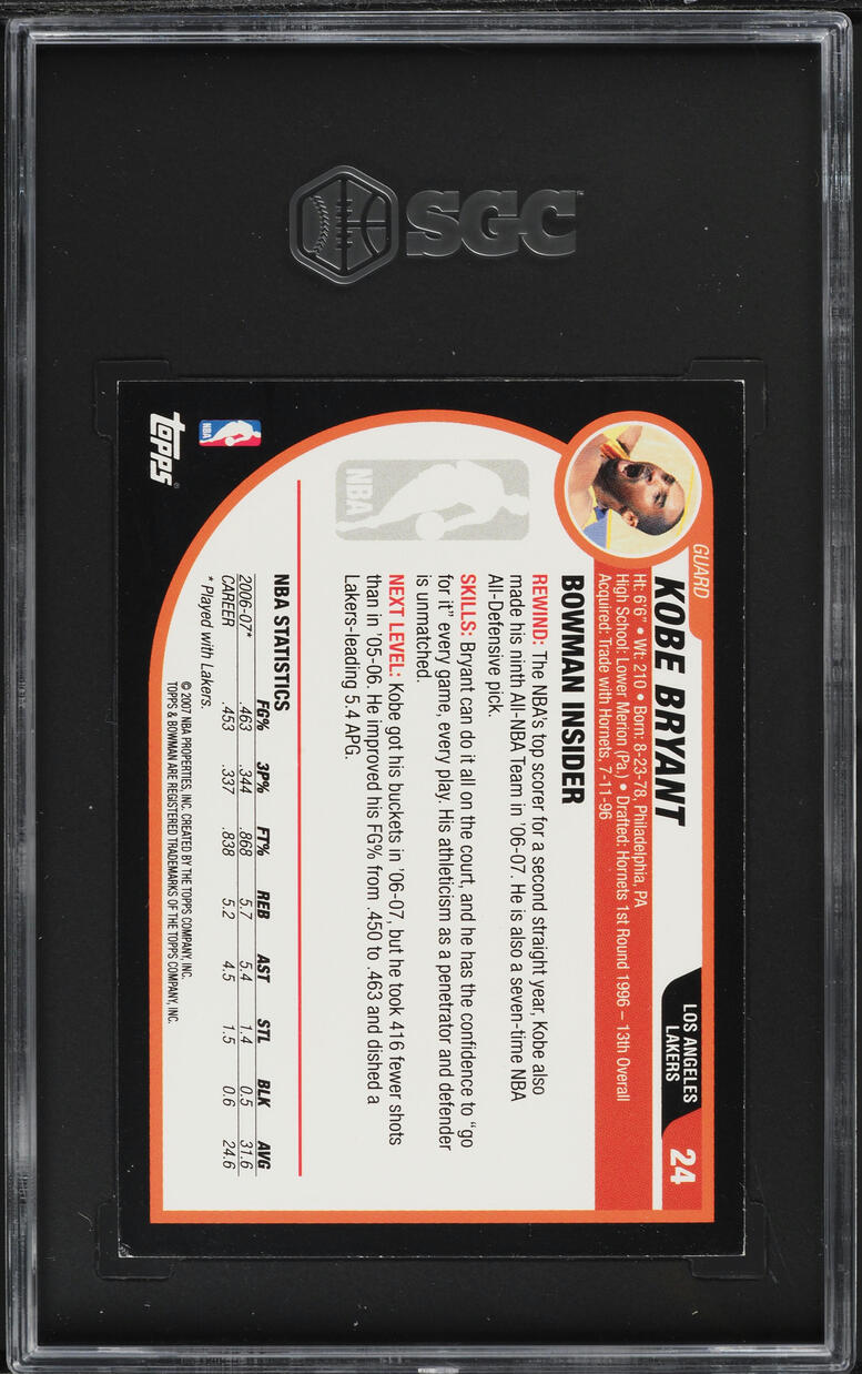 2007 Bowman Basketball Kobe Bryant #24 SGC 7 NRMT
