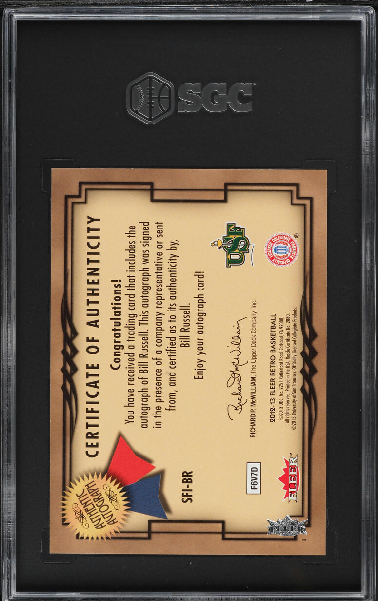 2012 Fleer Retro '99 Showcase Fresh Ink Bill Russell AUTO #SFI-BR SGC 9.5 MINT+