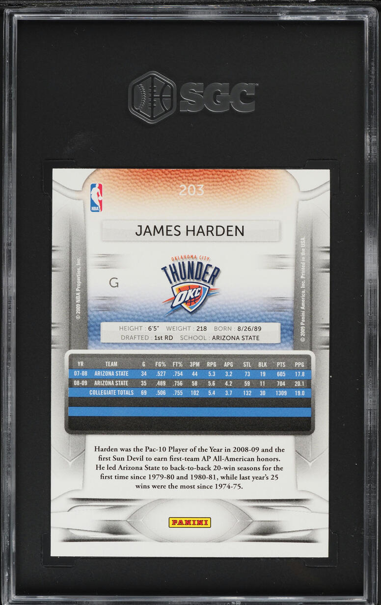 2009 Panini Prestige James Harden ROOKIE #203 SGC 10 GEM MINT