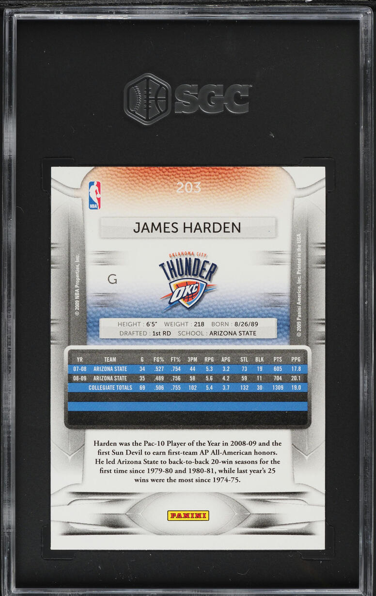 2009 Panini Prestige James Harden ROOKIE #203 SGC 10 GEM MINT