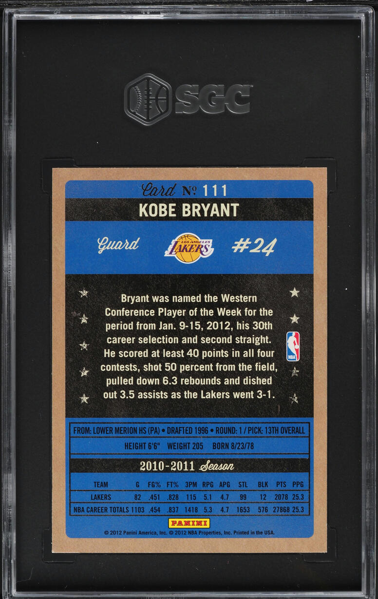 2011 Panini Past & Present Kobe Bryant #111 SGC 9.5 MINT+