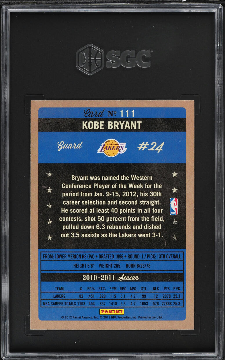 2011 Panini Past & Present Kobe Bryant #111 SGC 9.5 MINT+