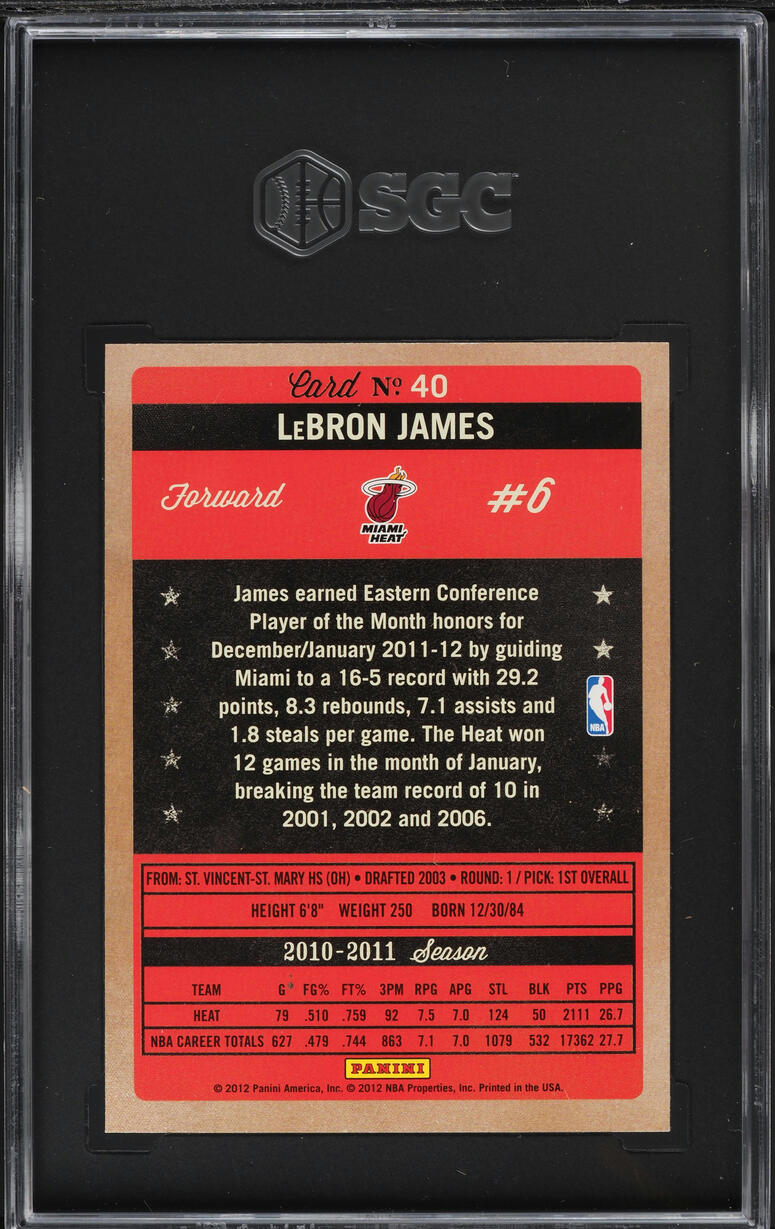2011 Panini Past & Present LeBron James #40 SGC 10 GEM MINT