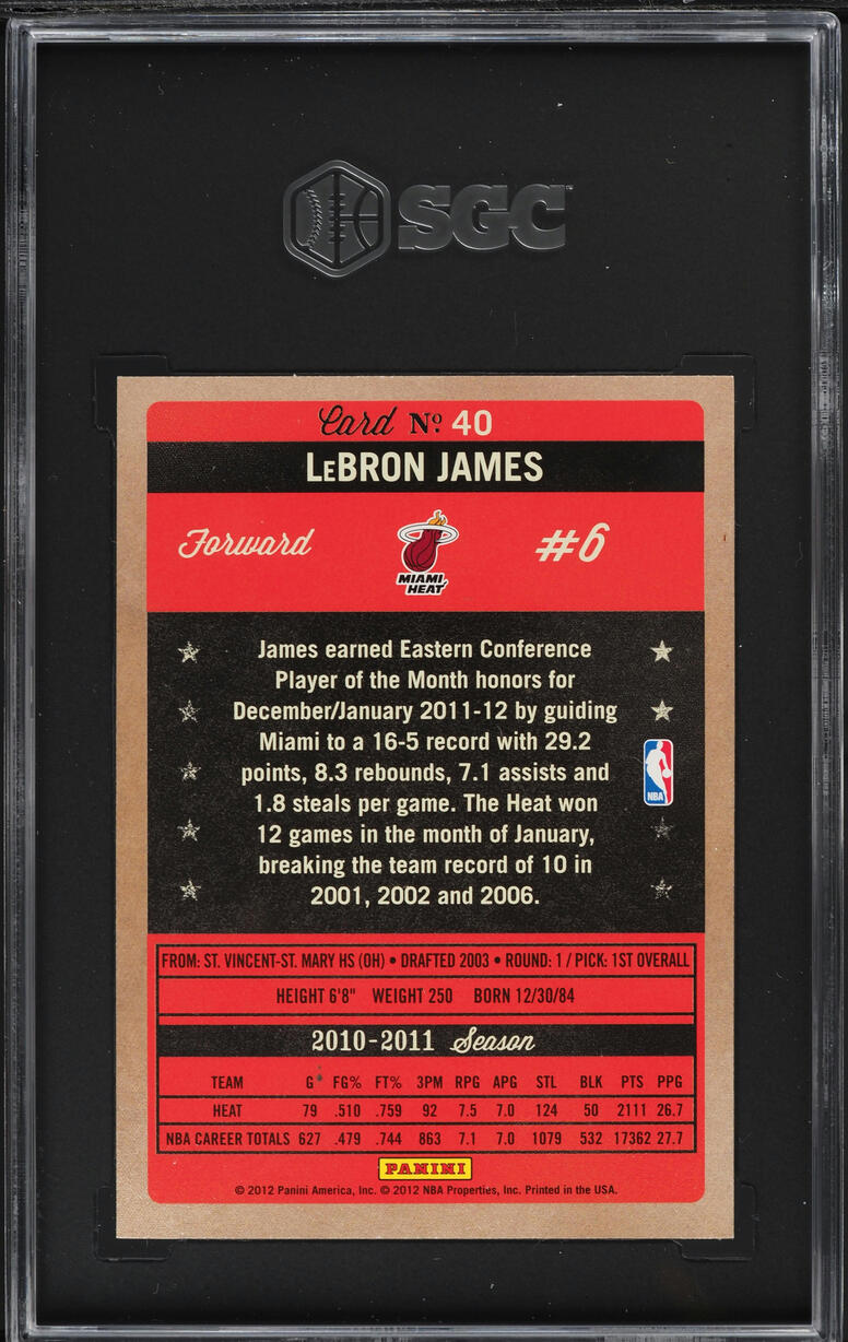 2011 Panini Past & Present LeBron James #40 SGC 10 GEM MINT