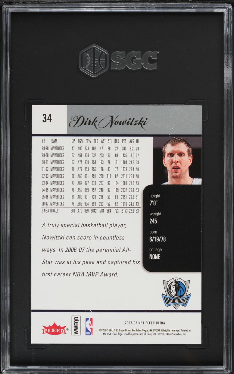 2007 Ultra Basketball Dirk Nowitzki #34 SGC 9.5 MINT+