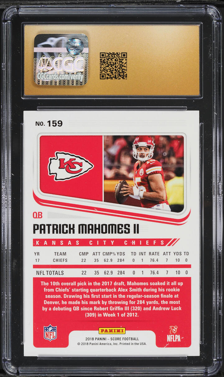2018 Score Football Patrick Mahomes II #159 CGC 10 PRISTINE