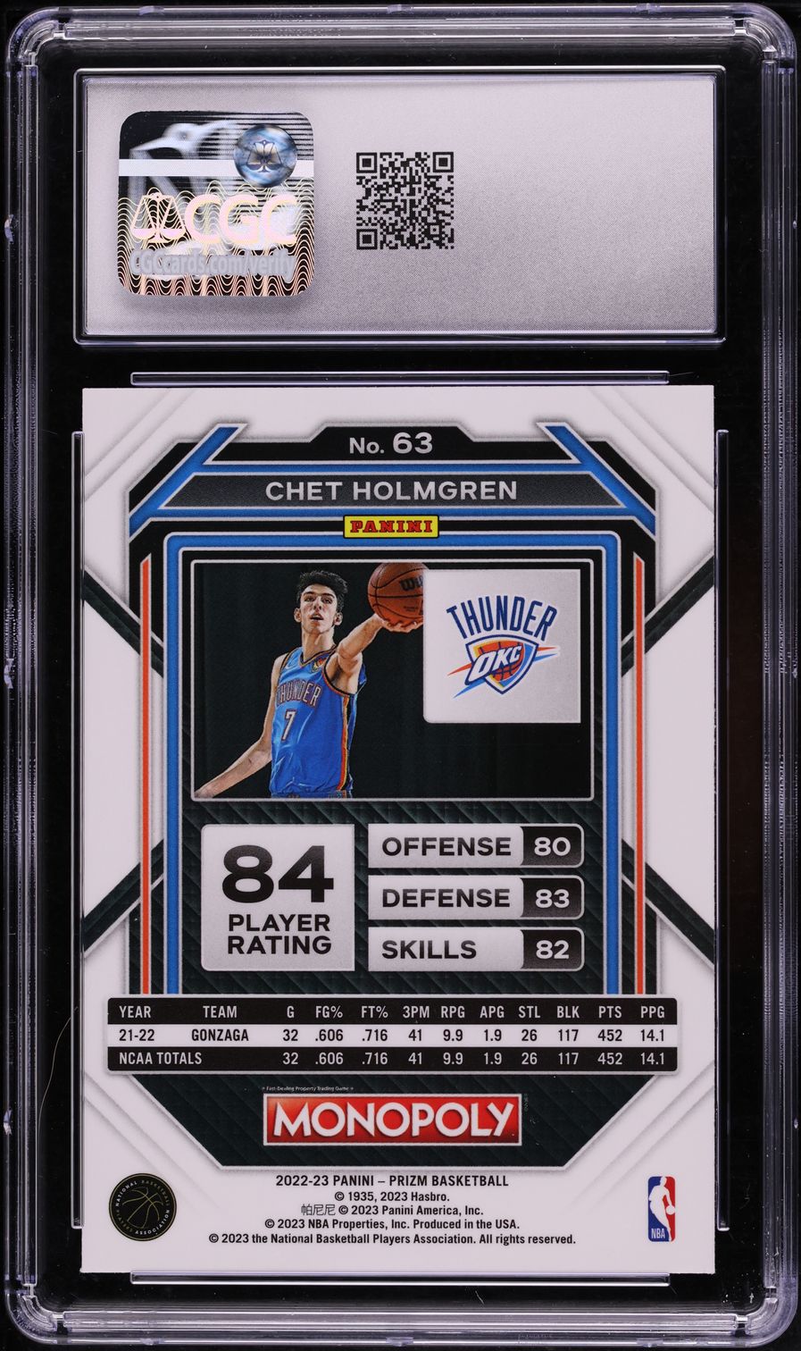 2022 Panini Prizm Monopoly Chet Holmgren ROOKIE #63 CGC 9 MINT