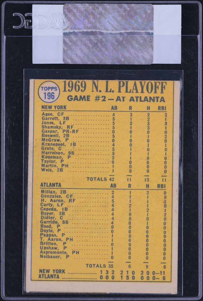 1970 Topps N.L. Playoff Game 2 METS SHOW MUSCLE! #196 CGC AUTH