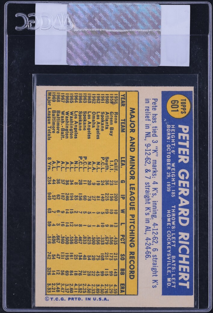 1970 Topps Pete Richert #601 CGC AUTH