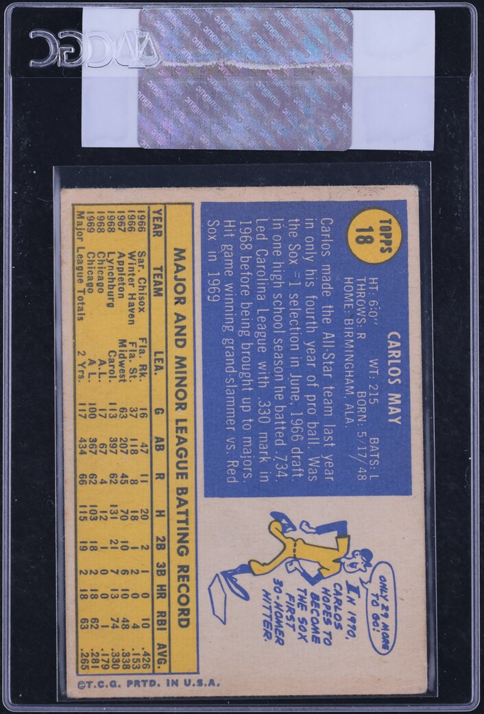 1970 Topps Carlos May #18 CGC AUTH