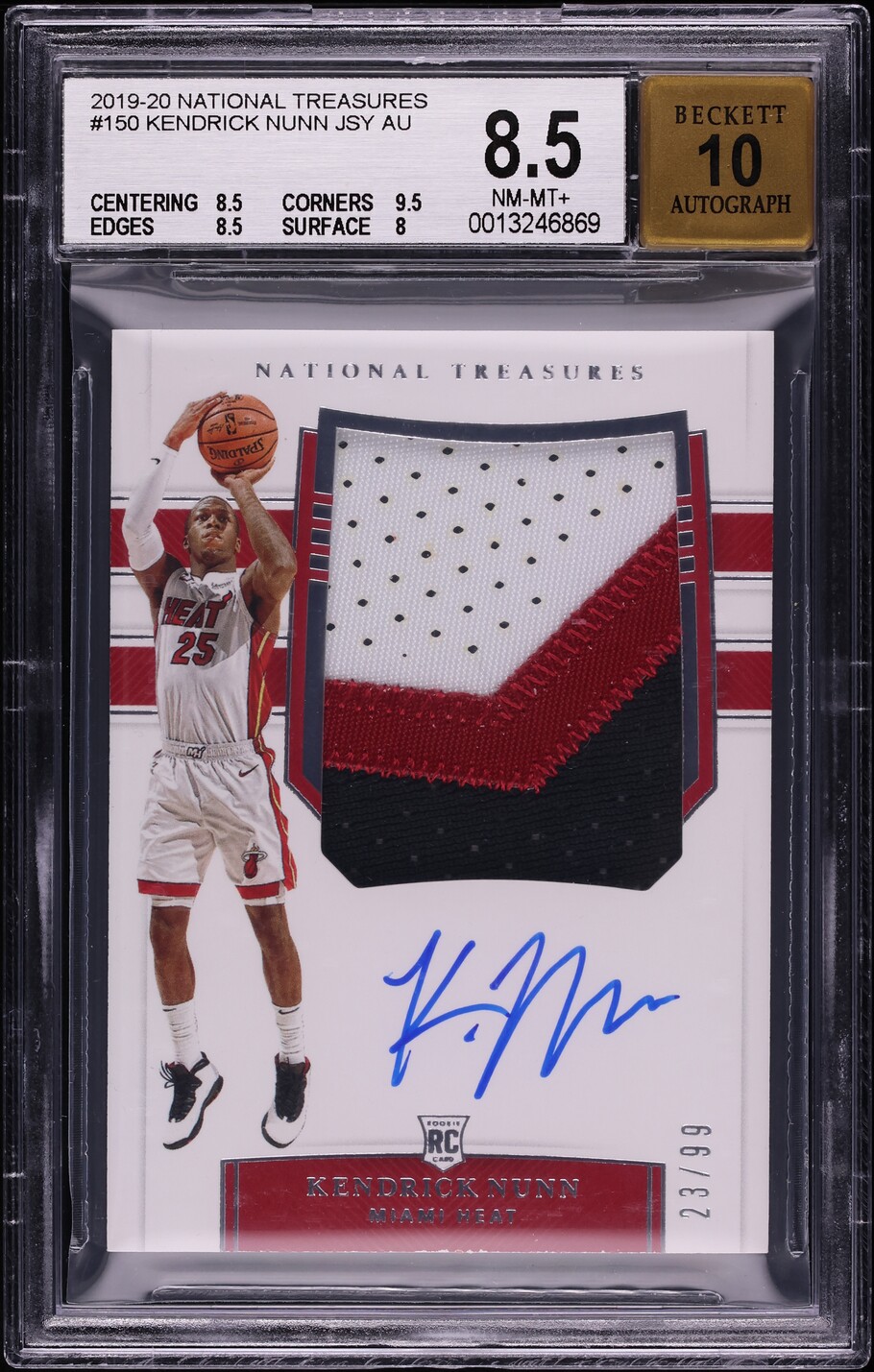 2019 National Treasures Kendrick Nunn ROOKIE PATCH AUTO /99 #150 BGS 8.5 NM-MT+