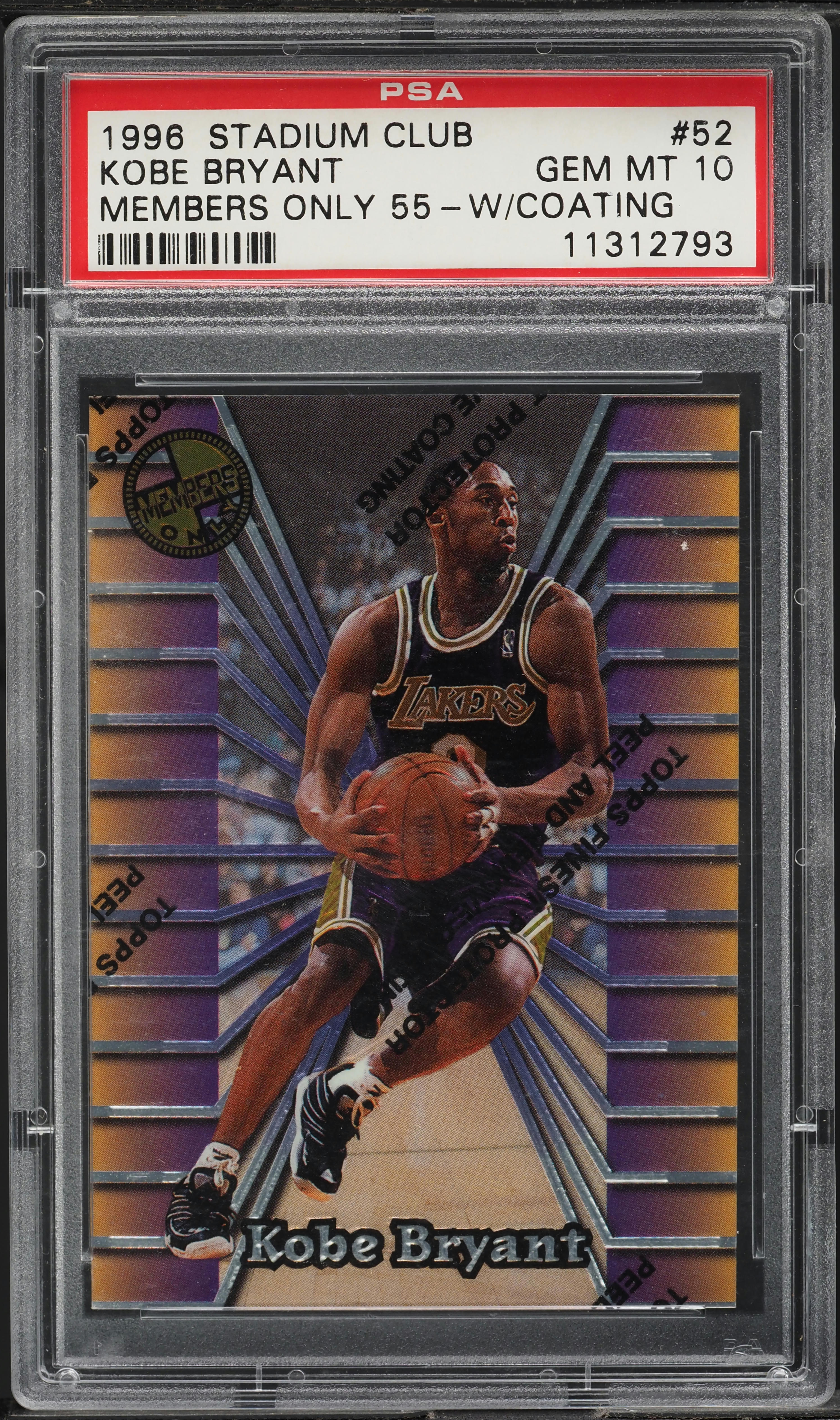 1996 Stadium Club Members Only 55 w/ Coating Kobe Bryant ROOKIE
