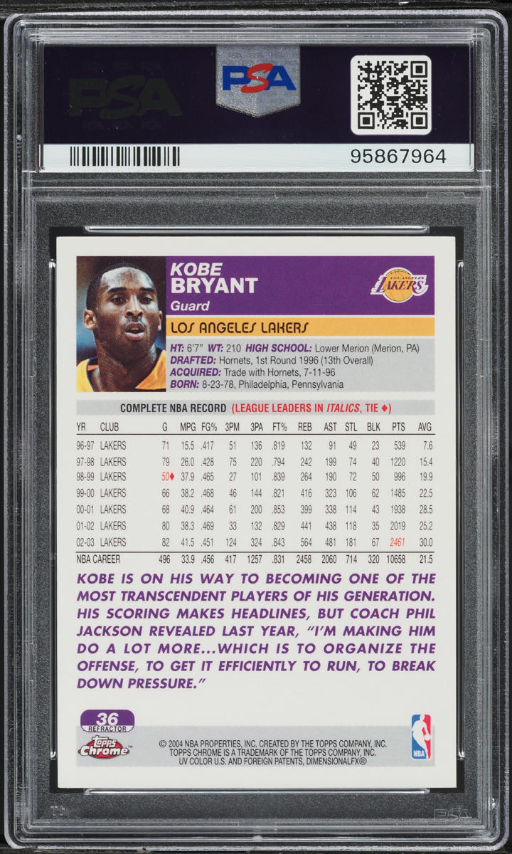 2003 Topps Chrome Refractor Kobe Bryant #36 PSA 9 MINT