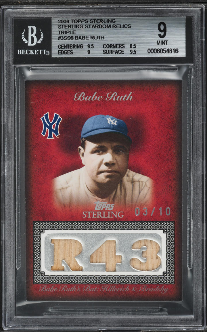 2008 Topps Sterling Stardom Relics Triple Babe Ruth PATCH JSY # 3/10 #3SS6 BGS 9