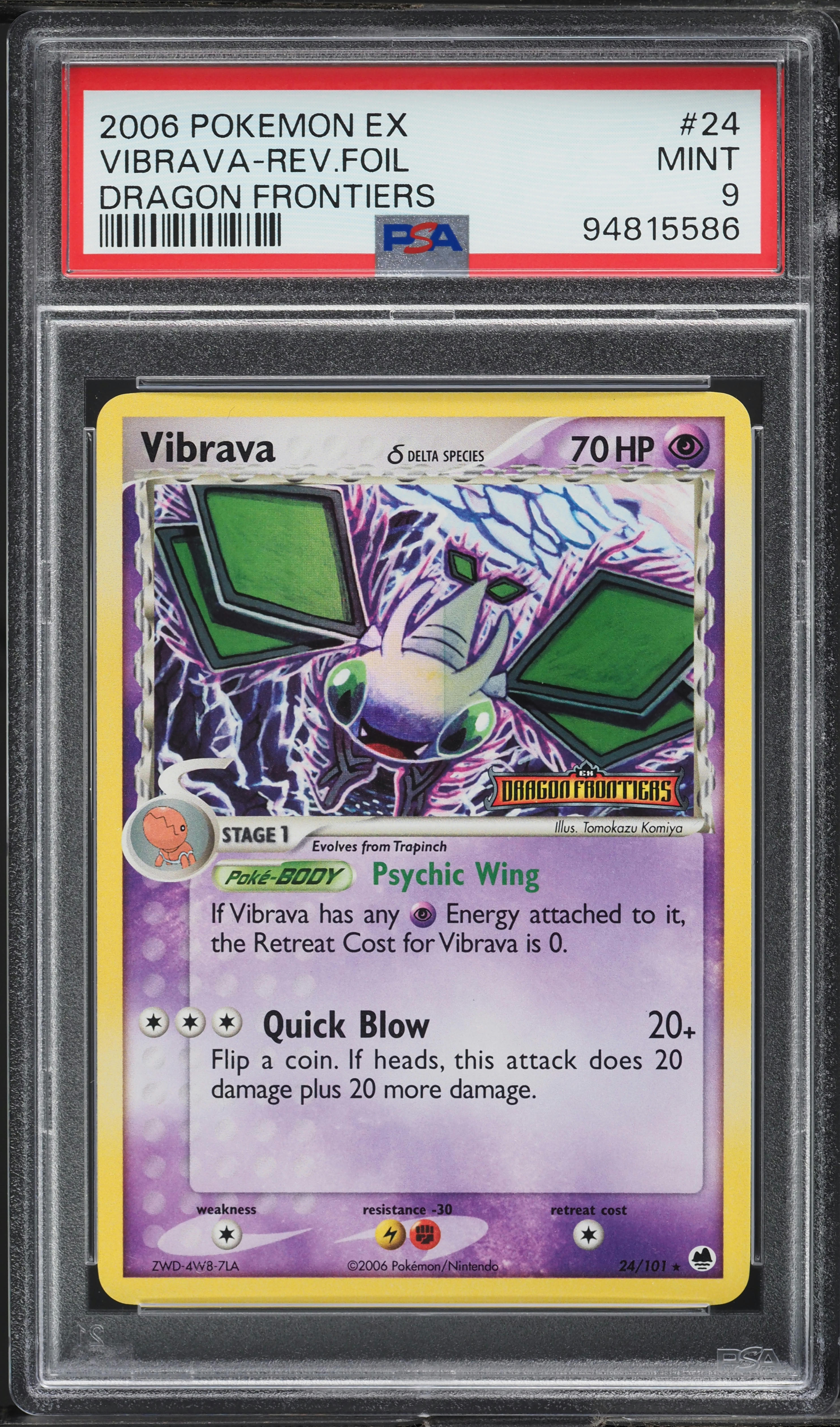 2006 Pokemon EX Dragon Frontiers Reverse Holo Vibrava #24 PSA 9