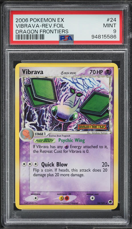 2006 Pokemon EX Dragon Frontiers Reverse Holo Vibrava #24 PSA 9