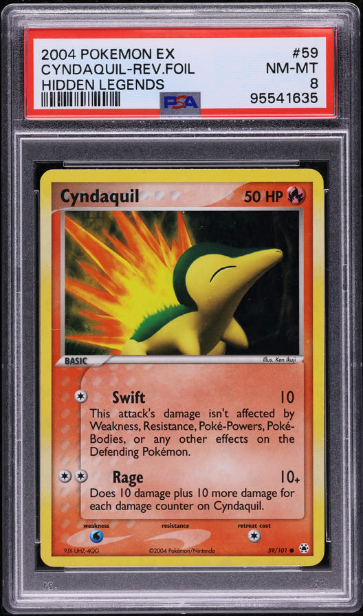 2004 Pokemon EX Hidden Legends Reverse Holo Cyndaquil #59 PSA 8 NM-MT