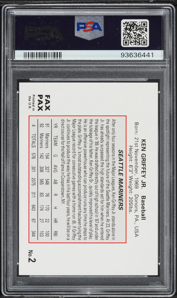 1993 Fax Pax World Of Sport Ken Griffey Jr. #2 PSA 10 GEM MINT