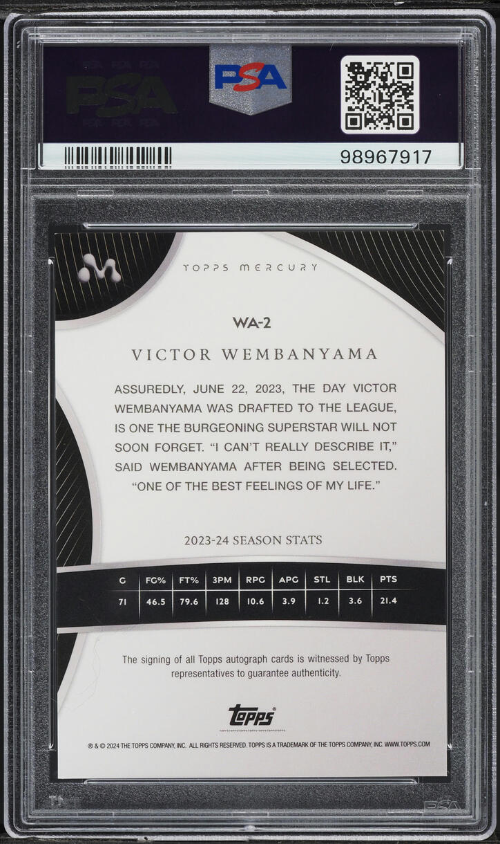 2023 Topps Mercury Orange Refractor Victor Wembanyama ROOKIE AUTO /25 PSA 10 GEM