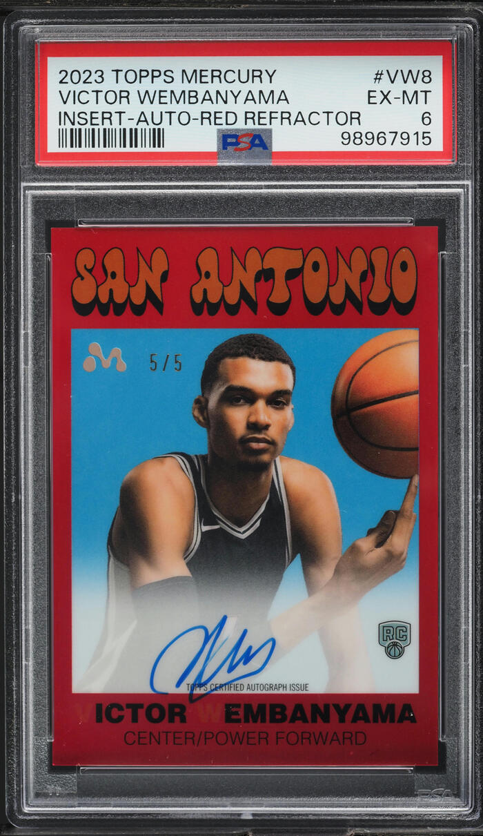 2023 Topps Mercury Insert Red Refractor Victor Wembanyama ROOKIE AUTO 5/5 PSA 6