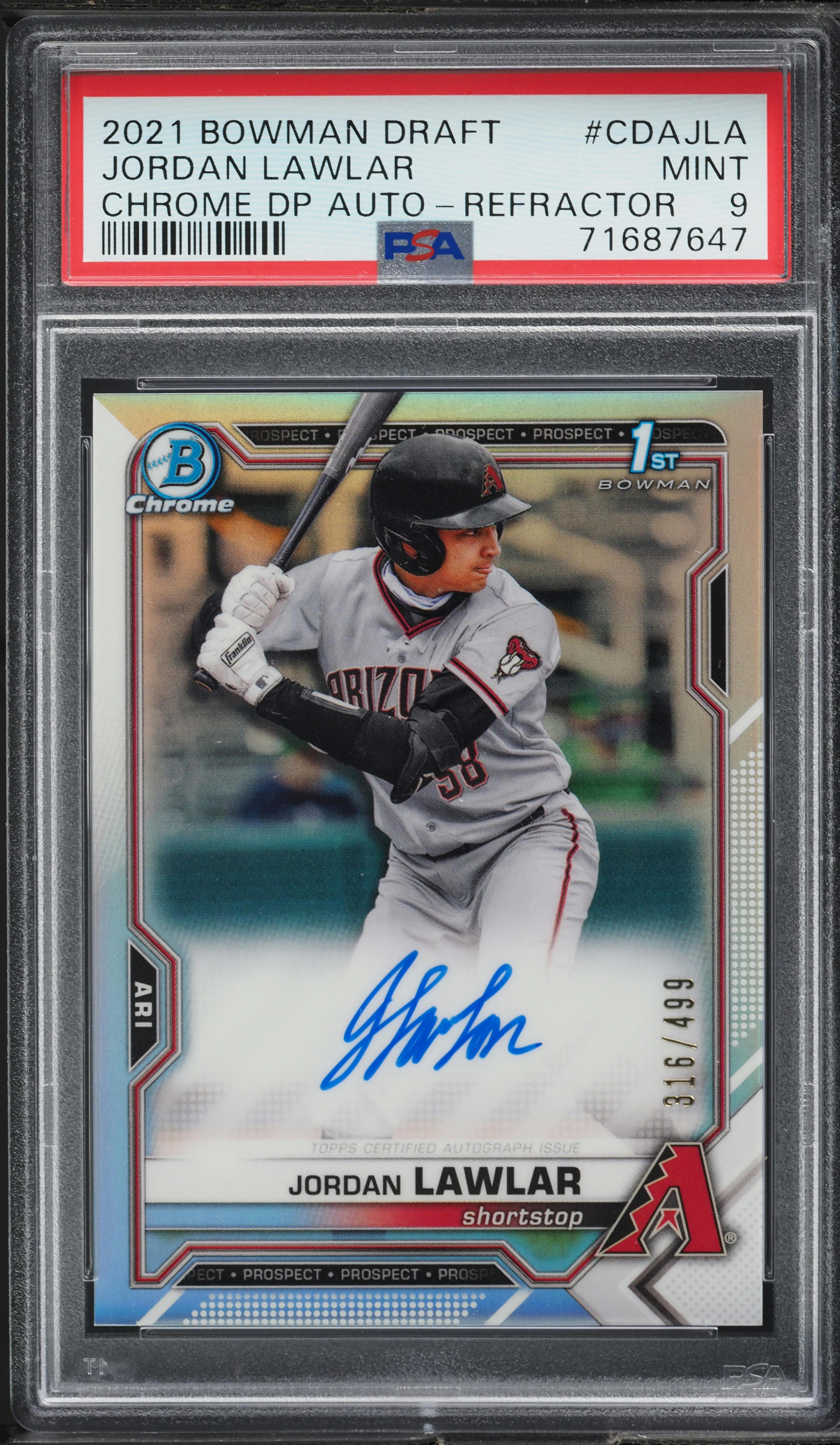 2021 Bowman Chrome Refractor Jordan Lawlar ROOKIE AUTO /499 #CDA