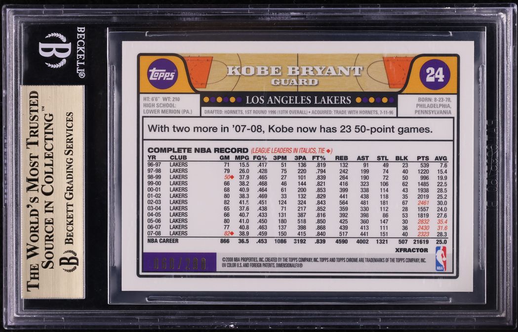 2008 Topps Chrome Xfractor Kobe Bryant w/ LeBron James /288 #24 BGS 9.5 GEM MINT