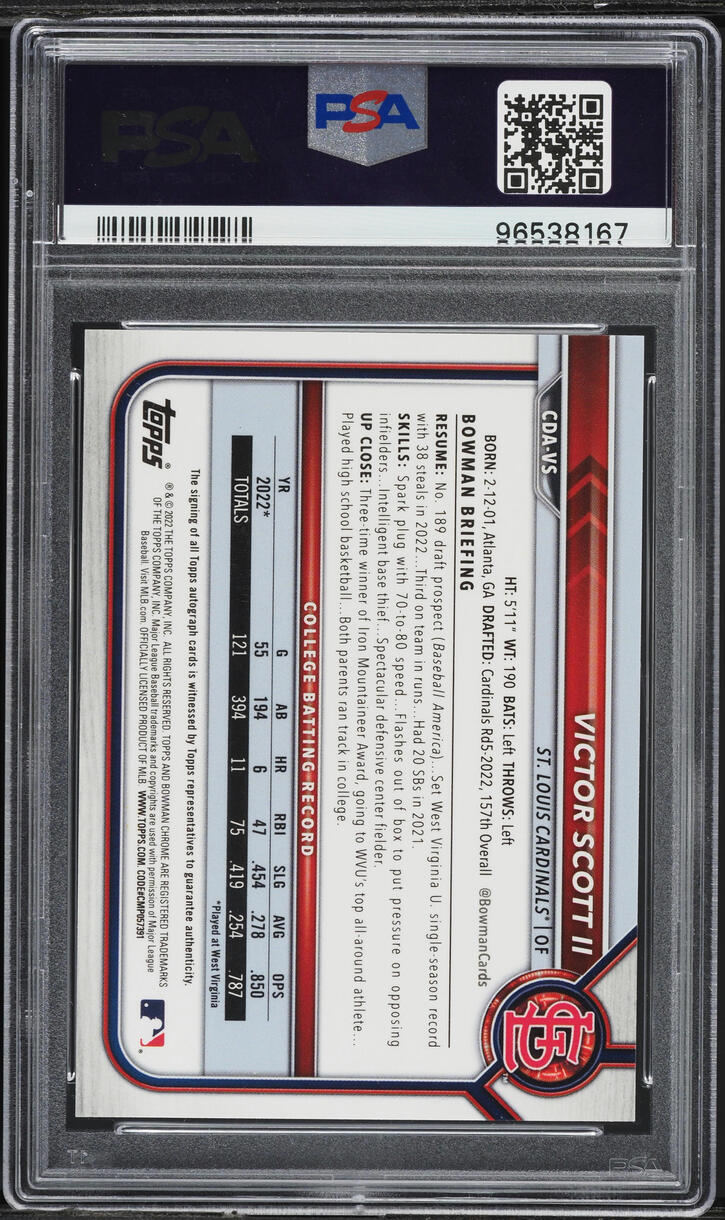 2022 Bowman Chrome Draft Aqua Lava Refractor Victor Scott II RC AUTO /199 PSA 9