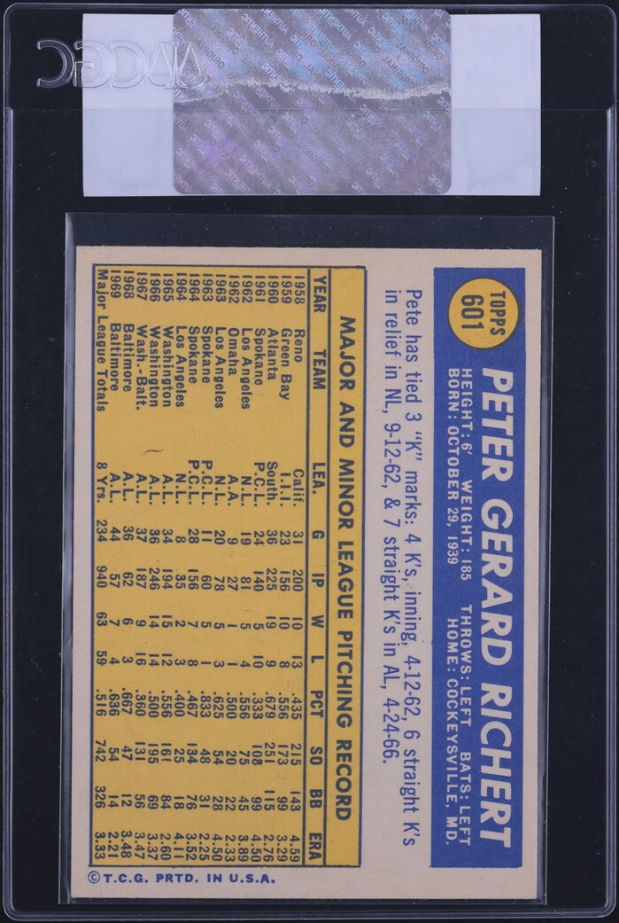 1970 Topps Pete Richert #601 CGC AUTH