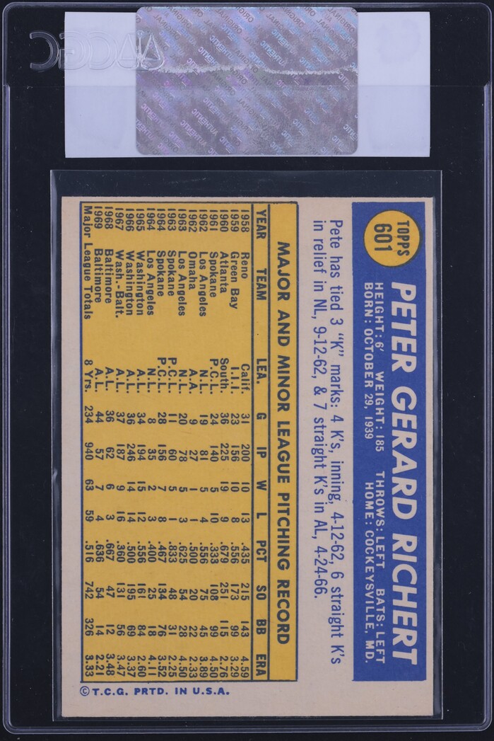1970 Topps Pete Richert #601 CGC AUTH