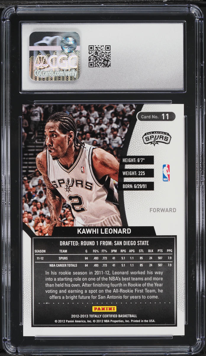 2012 Totally Certified Red Kawhi Leonard /499 #11 CGC 10 GEM MINT