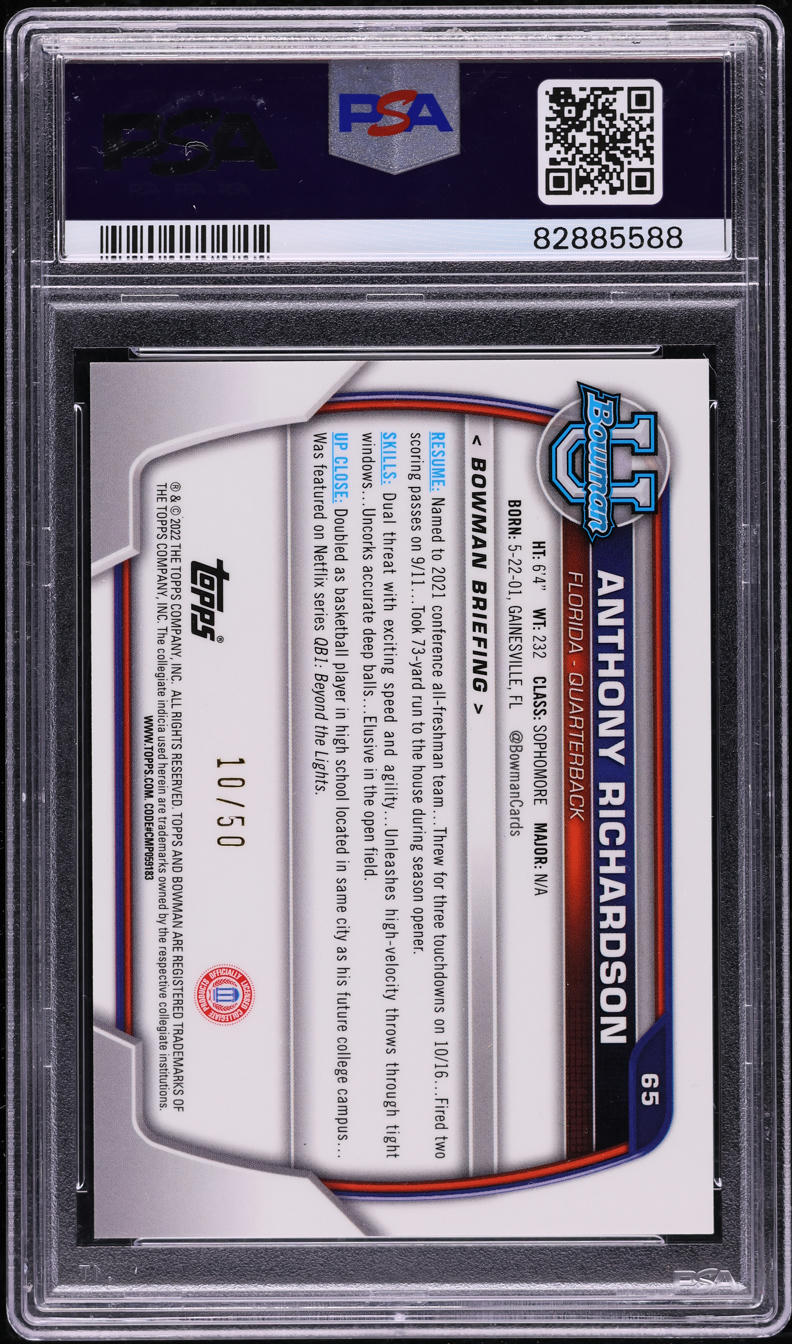 2022 Bowman Chroem U Gold Refractor Anthony Richardson ROOKIE /50 PSA 9 MINT