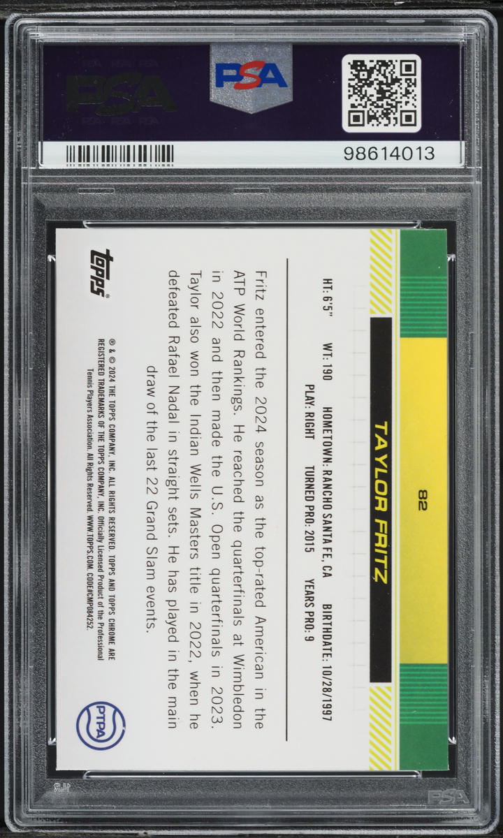 2024 Topps Chrome Sapphire Tennis Orange Taylor Fritz /25 #82 PSA 10 GEM MINT