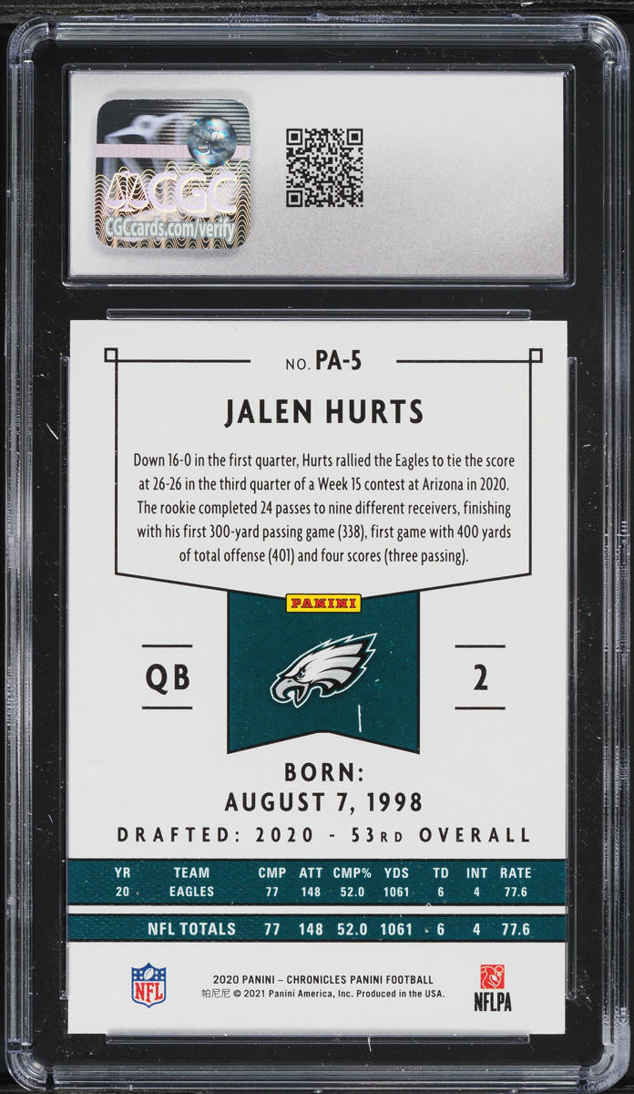 2020 Panini Chronicles Jalen Hurts ROOKIE #PA-5 CGC 10 GEM MINT