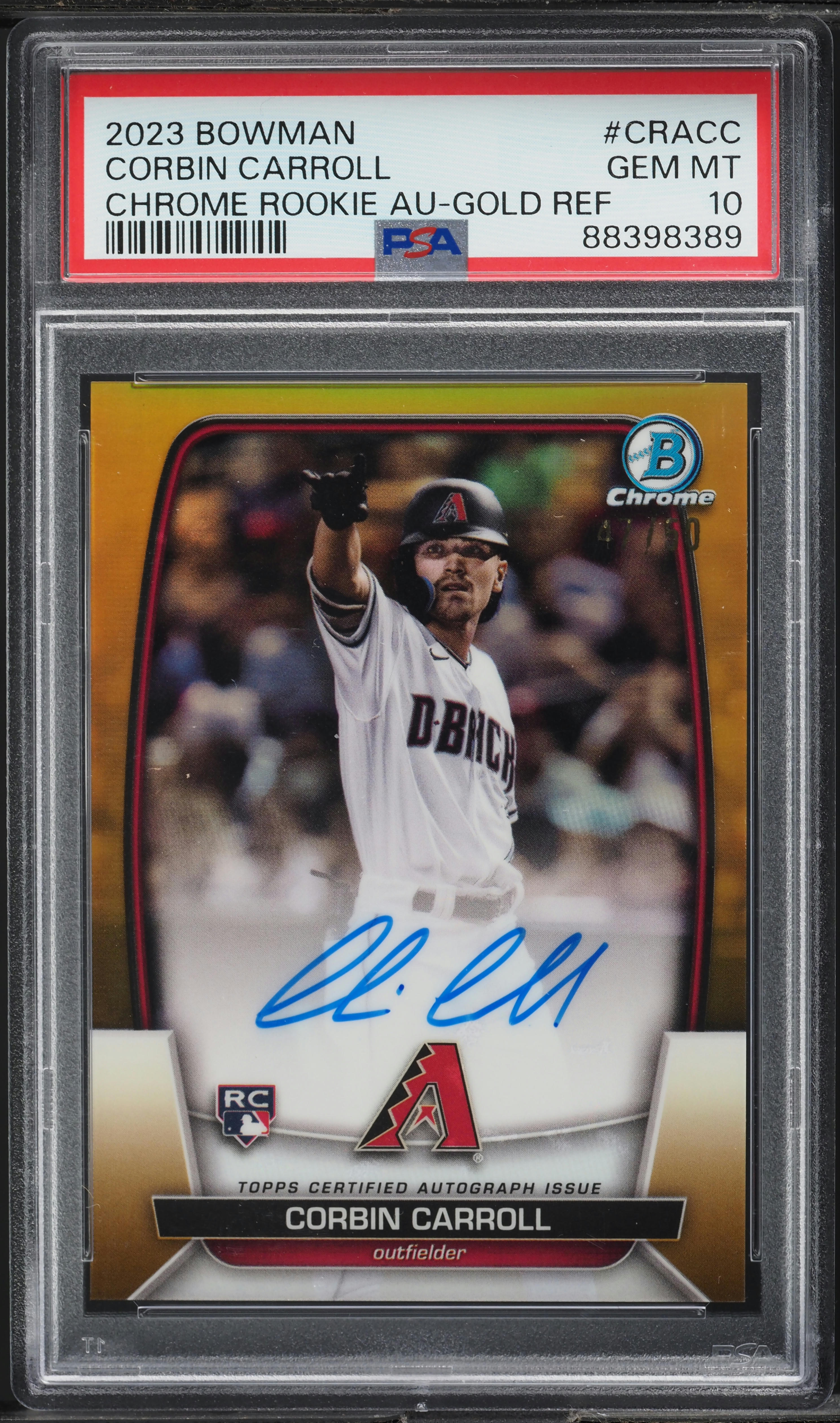 2023 Bowman Chrome Gold Refractor Corbin Carroll ROOKIE AUTO /50