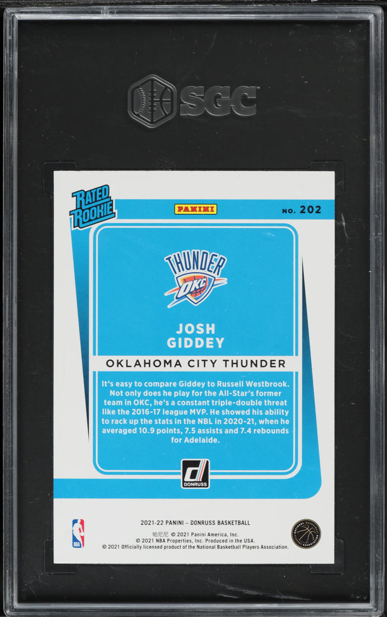 2021 Donruss Basketball Josh Giddey ROOKIE #202 SGC 9.5 MINT+