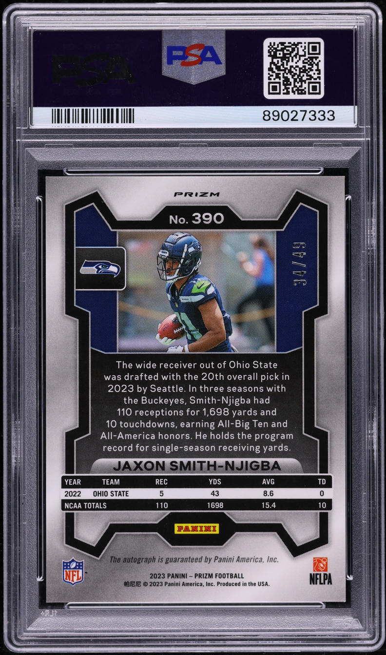 2023 Panini Prizm Purple Power Jaxon Smith-Njigba ROOKIE AUTO /49