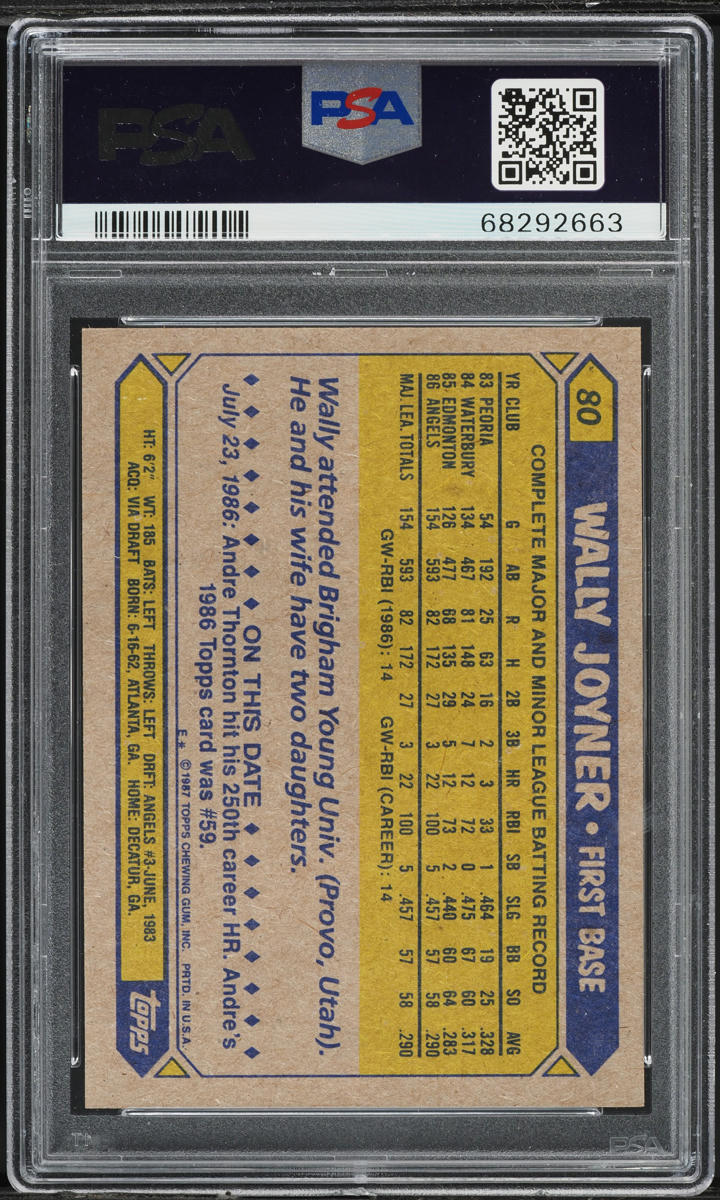 1987 Topps Wally Joyner #80 PSA 9 MINT
