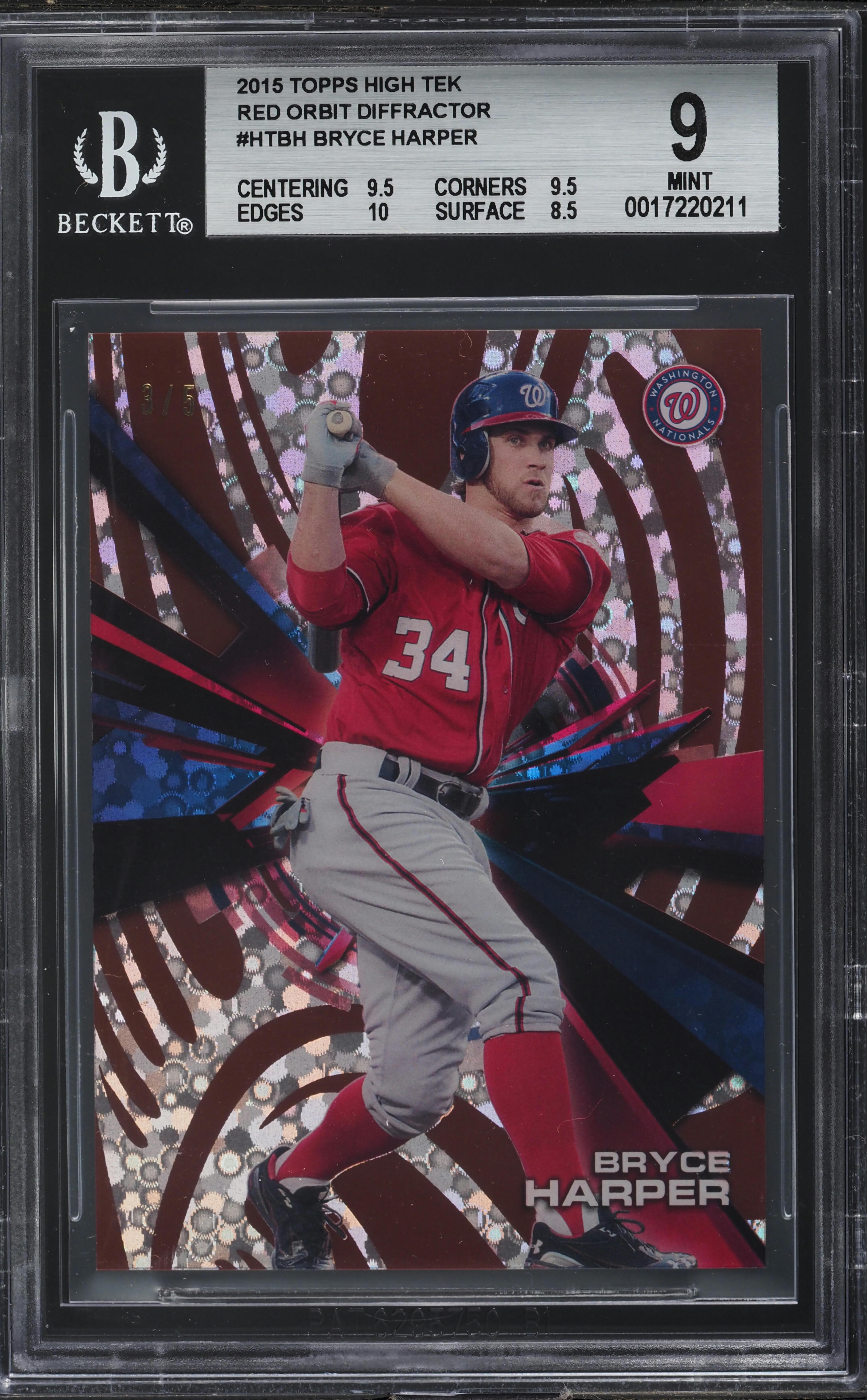 2015 Topps High Tek Red Orbit Diffractor Bryce Harper /5 #HTBH BGS