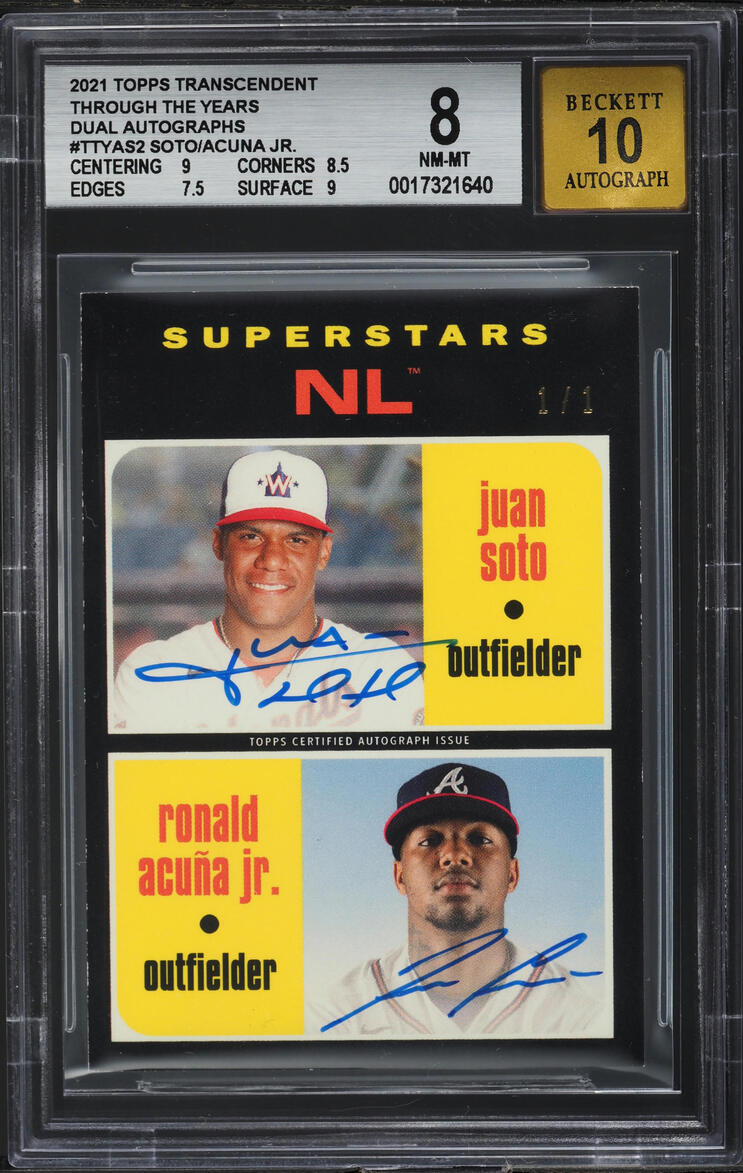 2021 Topps Transcendent Through the Years Dual Soto Acuna Jr. AUTO #TTYAS2 BGS 8