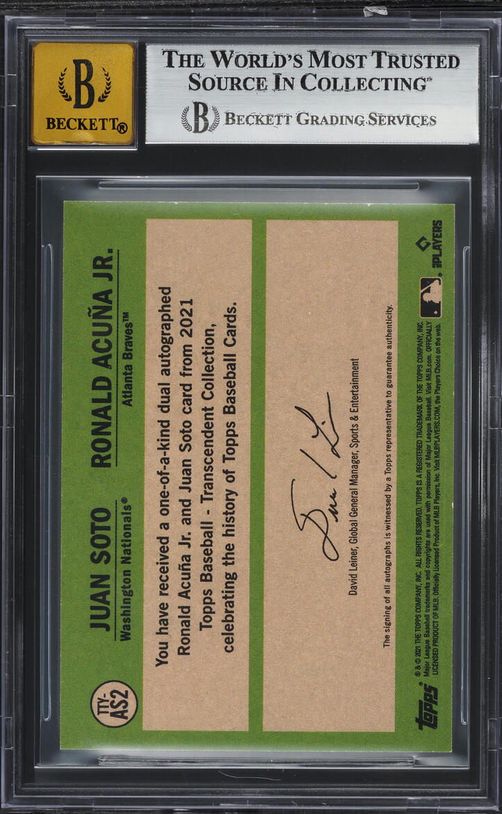 2021 Topps Transcendent Through the Years Dual Soto Acuna Jr. AUTO #TTYAS2 BGS 8