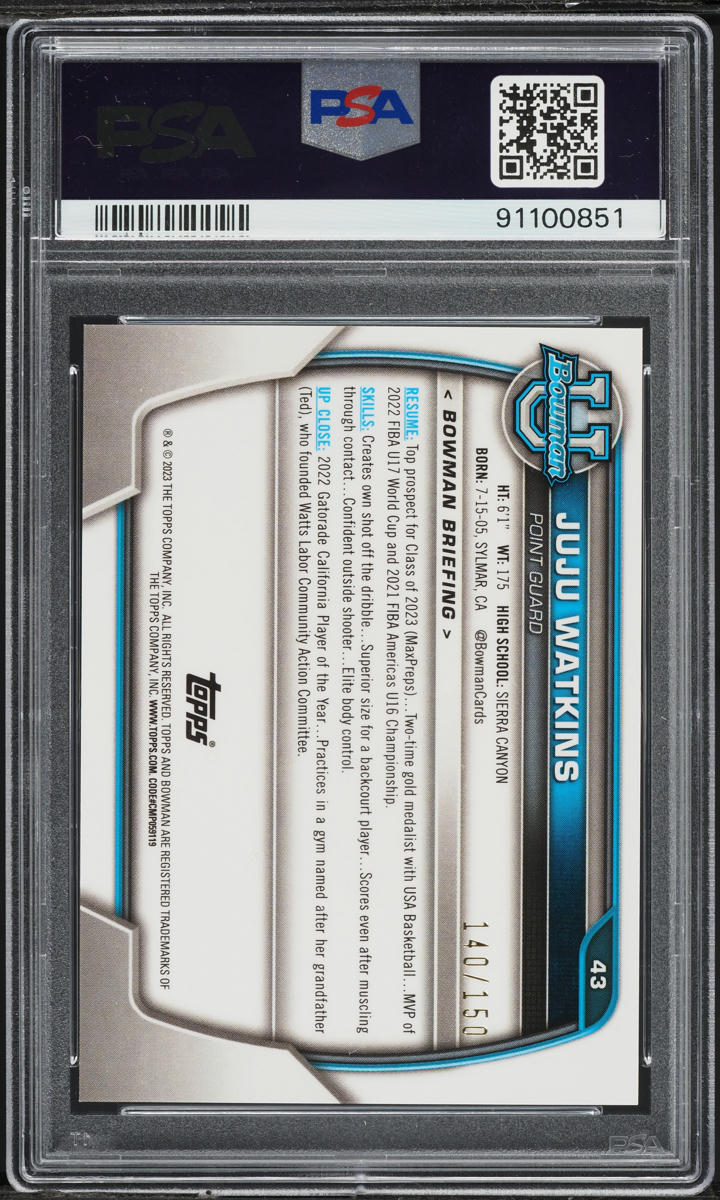 2022 Bowman Chrome U Fuchsia Mini-Diamond Juju Watkins ROOKIE /150 #43 PSA 10