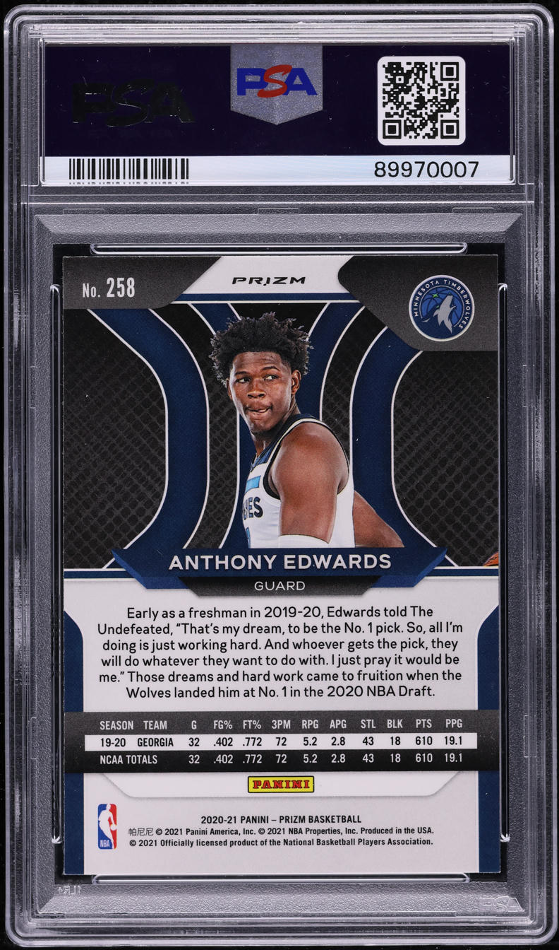 2020 Panini Prizm Green Ice Anthony Edwards ROOKIE #258 PSA 10 GEM MINT