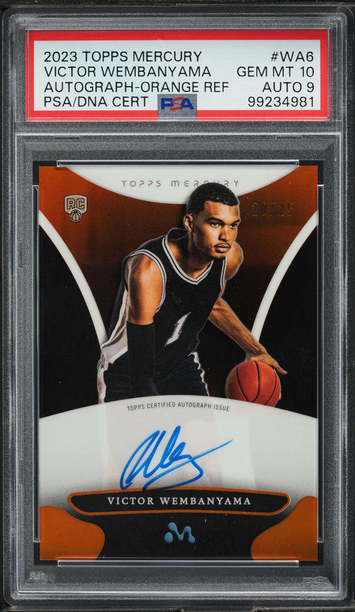 2023 Topps Mercury Orange Refractor Victor Wembanyama ROOKIE AUTO DNA 9 /25 #WA-6 PSA 10 GEM