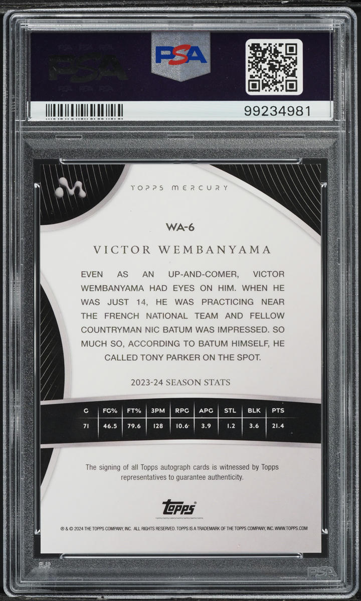 2023 Topps Mercury Orange Refractor Victor Wembanyama ROOKIE AUTO DNA 9 /25 #WA-6 PSA 10 GEM