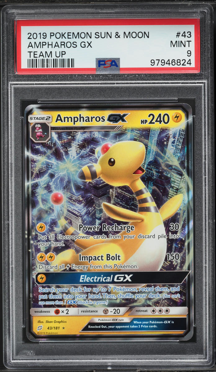 2019 Pokemon Sun & Moon Team Up Ampharos GX #43 PSA 9 MINT on 
