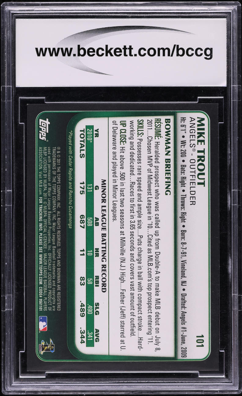 2011 Bowman Draft Mike Trout ROOKIE #101 BCCG 9