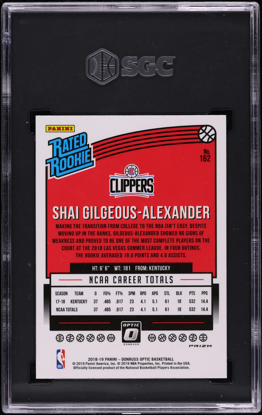 2018 Donruss Optic Blue Velocity Prizm Shai Gilgeous-Alexander RC #162 SGC 10