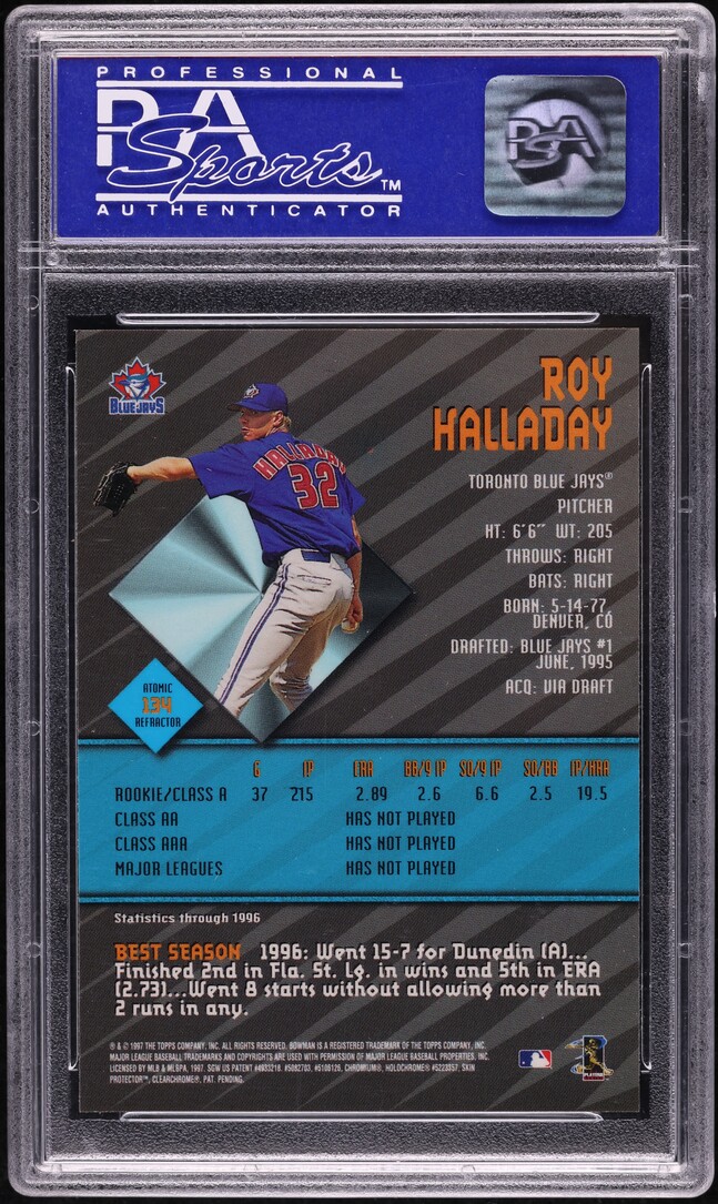 1997 Bowman's Best Atomic Refractor Roy Halladay ROOKIE #134 PSA 9 MINT