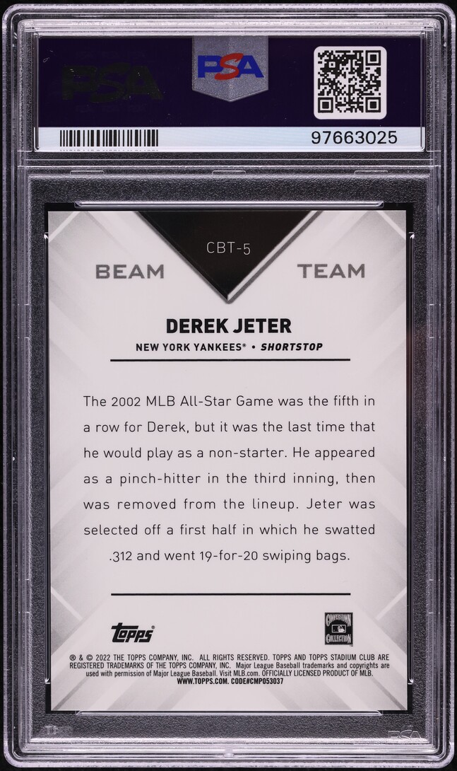 2022 Stadium Club Members Only Chrome Beam Team Derek Jeter /40 #CBT5 PSA 10 GEM MINT